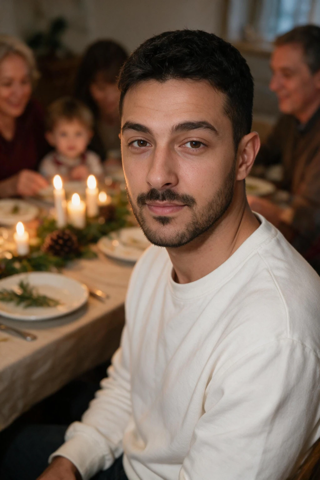 AI Christmas photo: a festive dinner table lit by candlelight, generated from one selfie