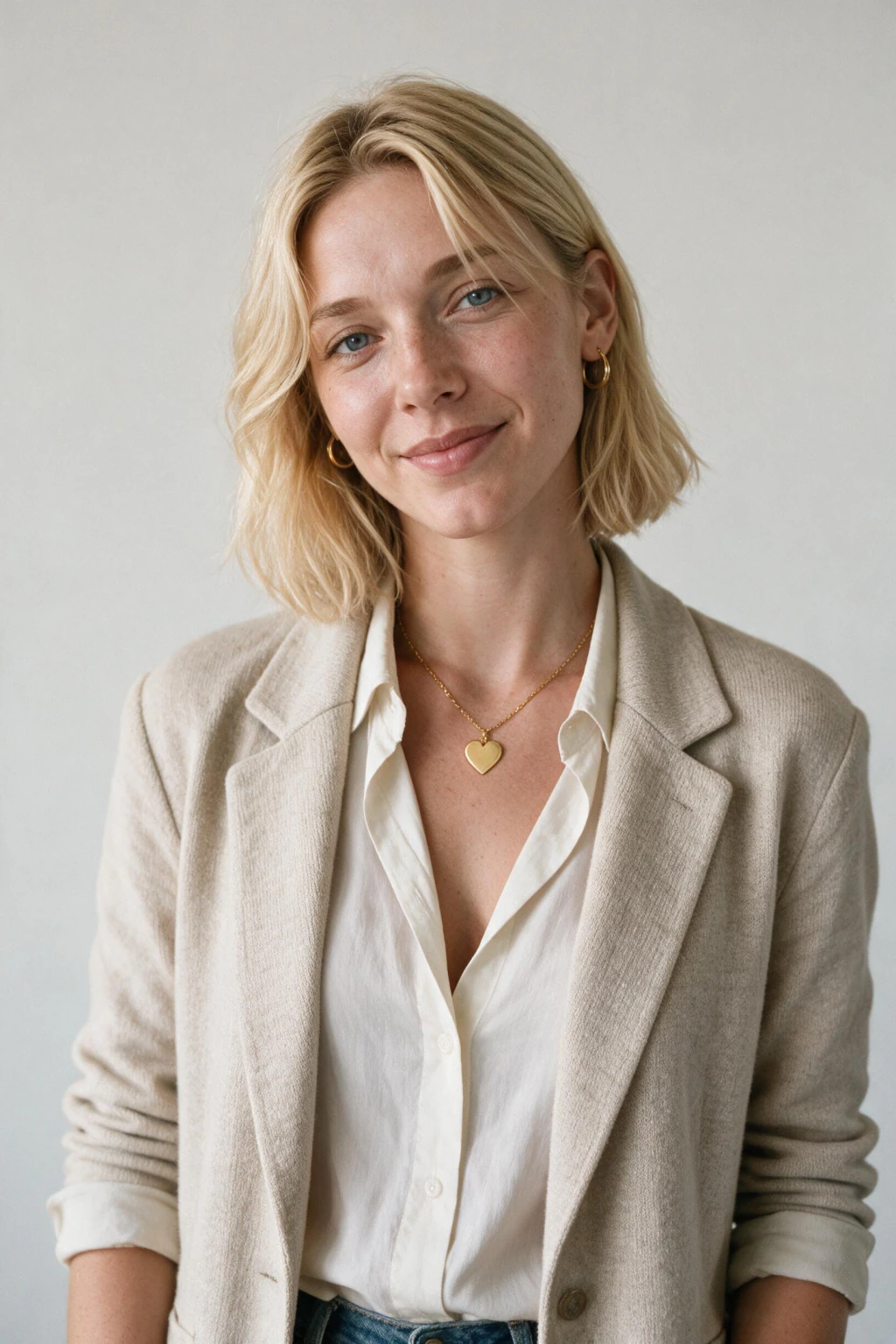 Realistic AI photo of a woman in a casual portrait with visible skin texture and natural light