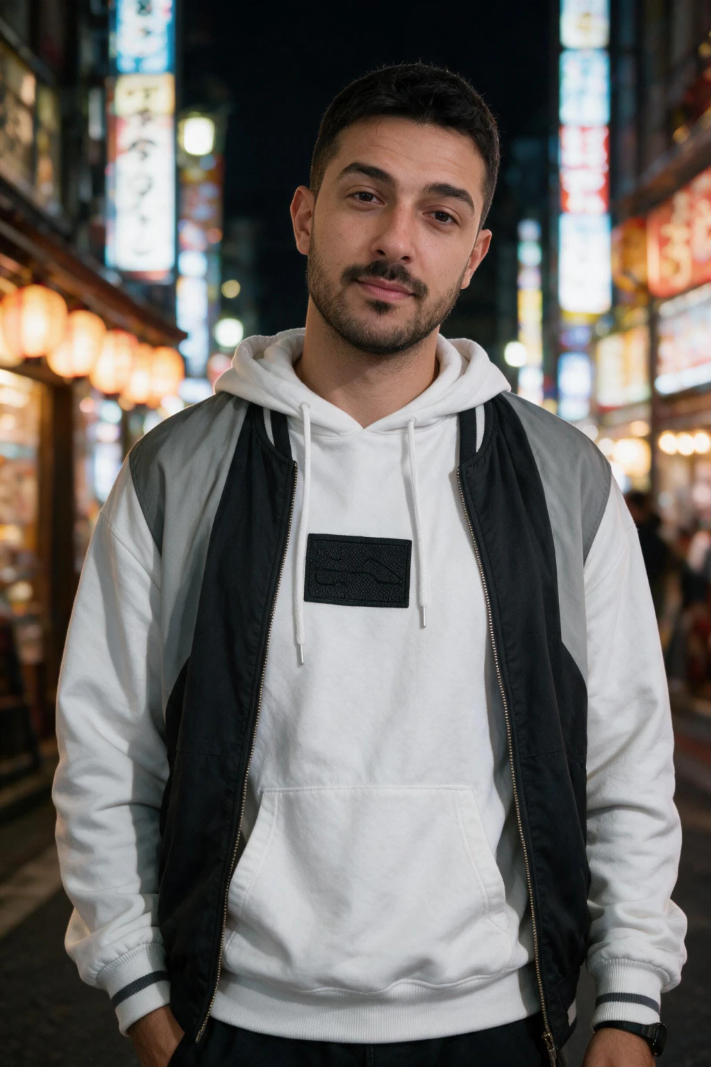 AI travel photo: a Tokyo street scene at night, generated from one selfie
