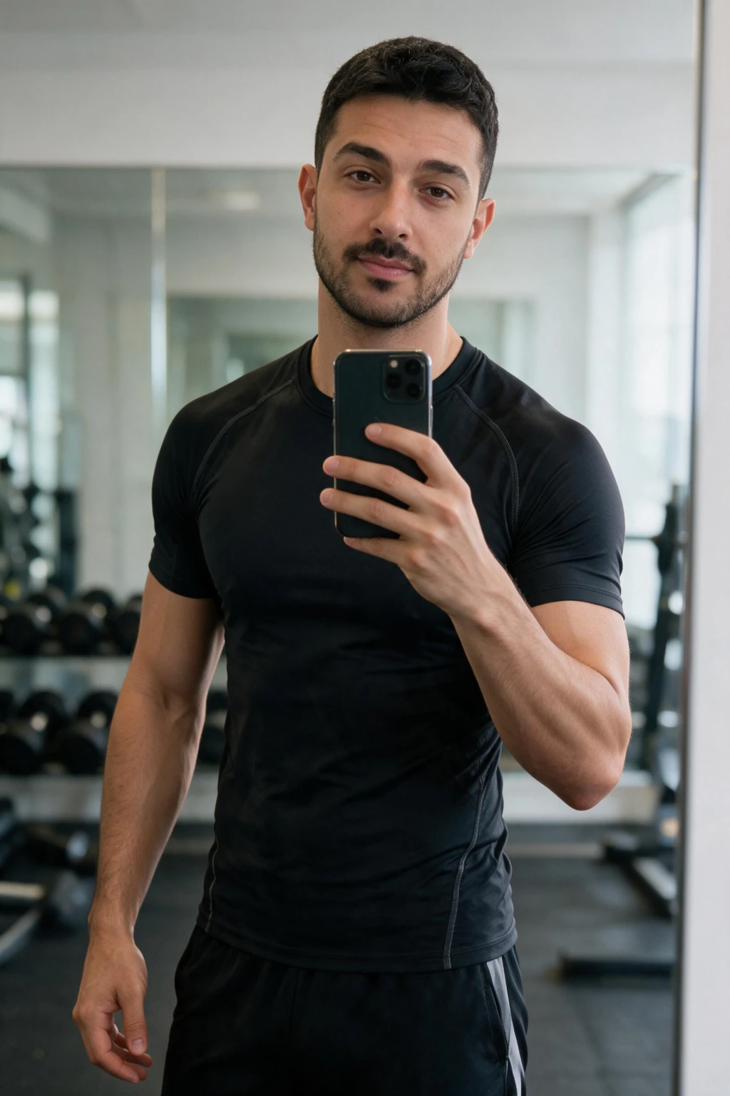 AI gym photo generated from one selfie: workout session in a fitness studio