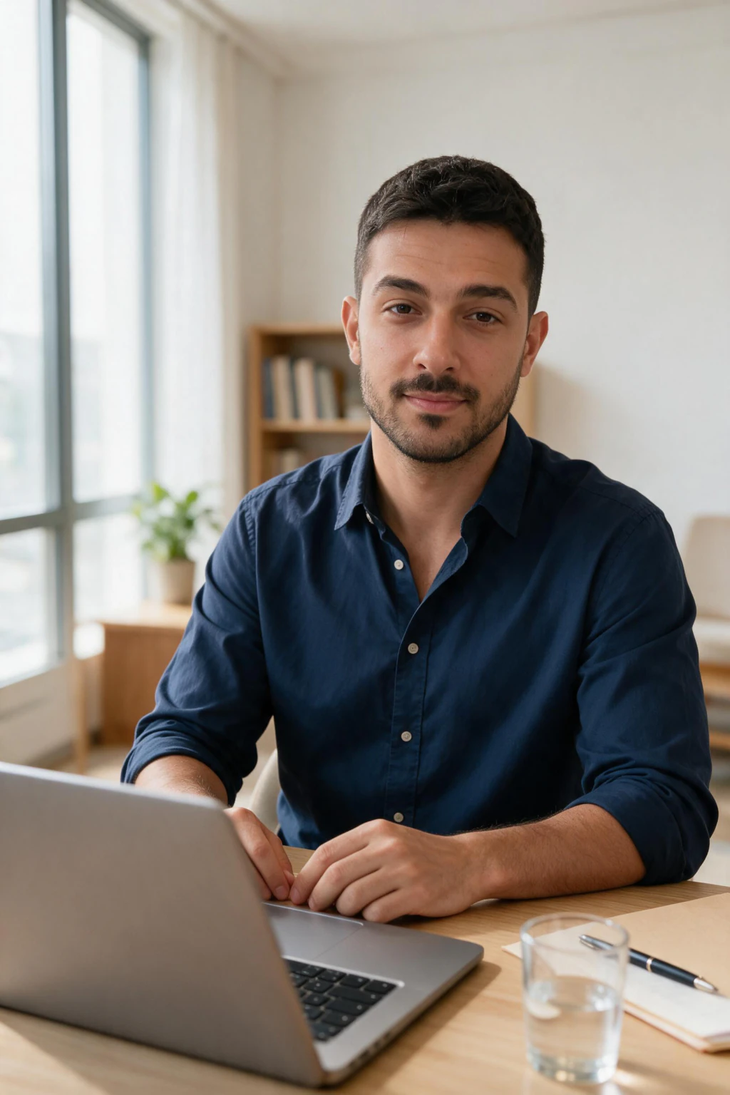 AI lawyer headshot: an attorney portrait during a client consultation, generated from one selfie