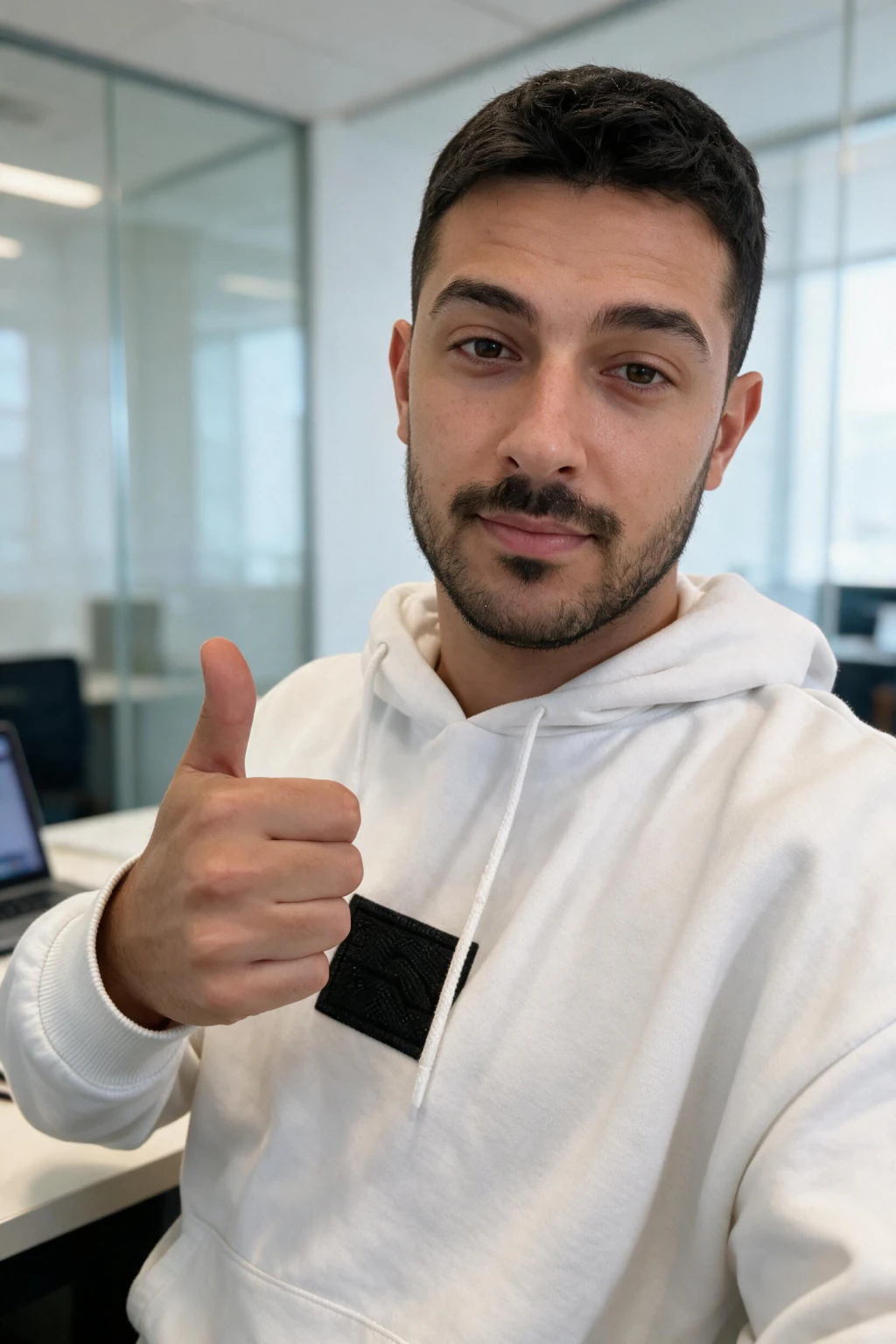 AI realtor headshot: an agent portrait in a brokerage office, generated from one selfie