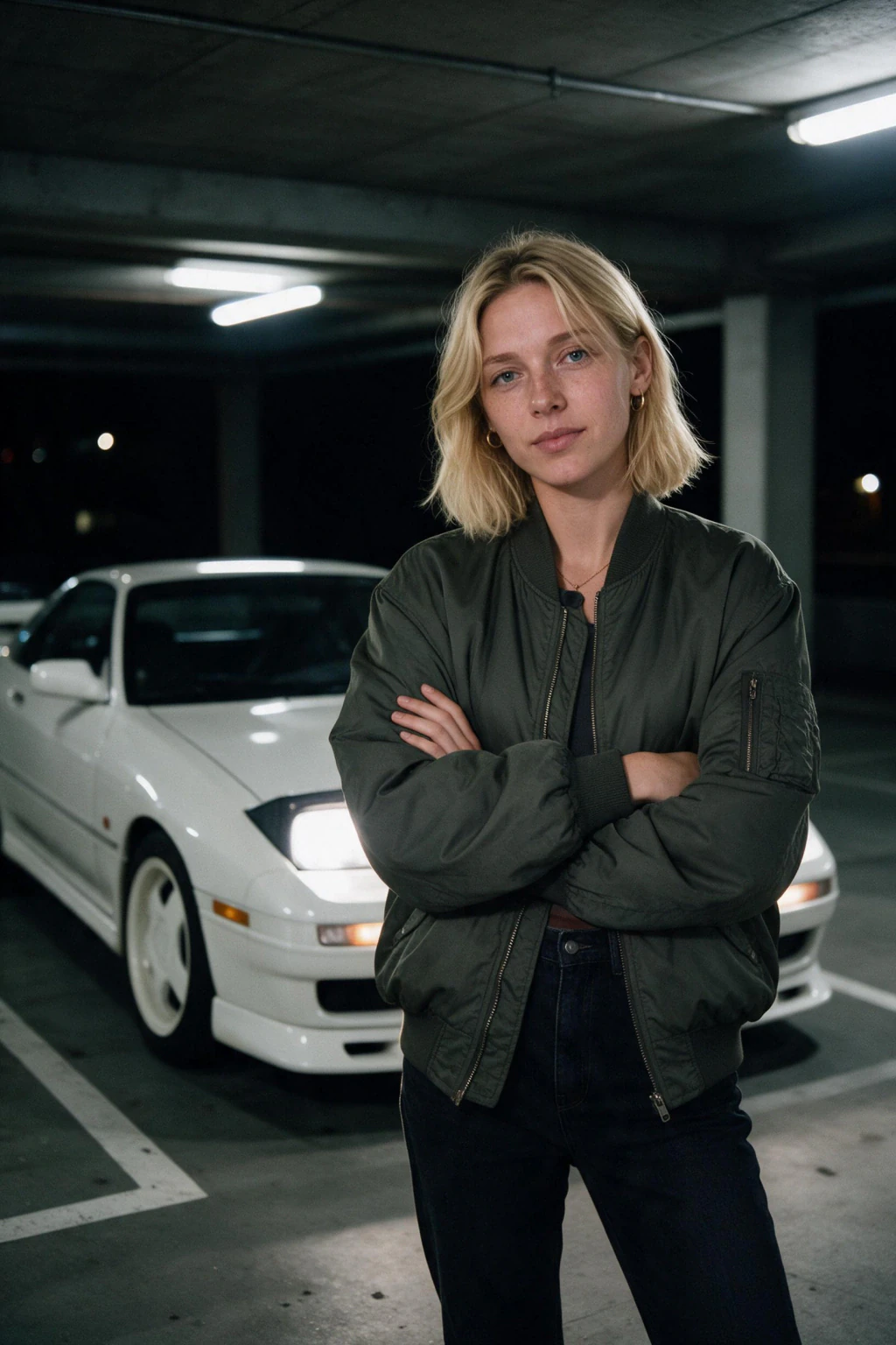 AI Car Photos of Yourself: 10 Car and Motorcycle Looks From One Selfie: jdm parking garage example, generated from one selfie | MakeAiPhotos