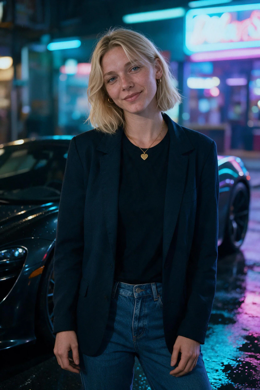AI Car Photos of Yourself: 10 Car and Motorcycle Looks From One Selfie: supercar city night example, generated from one selfie | MakeAiPhotos