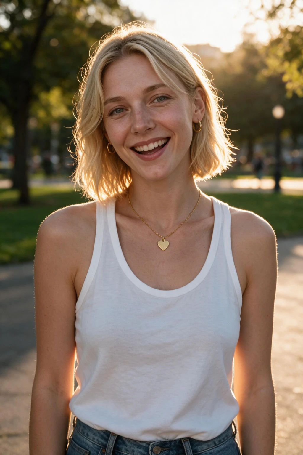 AI Dating Photo Generator for Tinder, Hinge, and Bumble: golden hour candid example, generated from one selfie | MakeAiPhotos