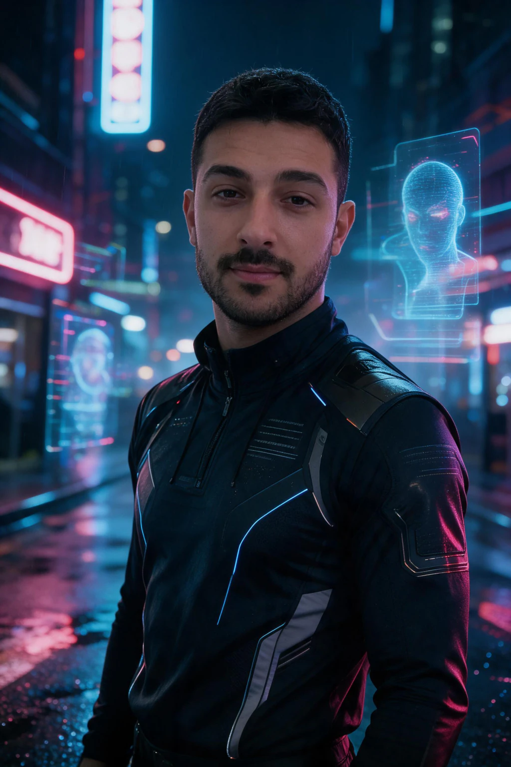 AI Cinematic Portrait Generator: Make a Movie Poster of Yourself: cyberpunk example, generated from one selfie | MakeAiPhotos