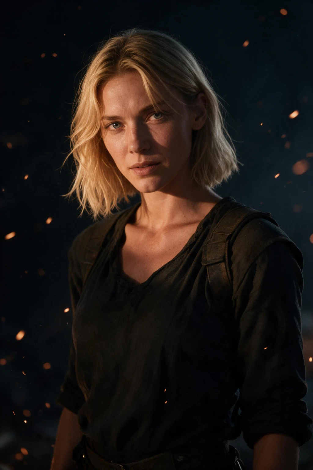 AI Cinematic Portrait Generator: Make a Movie Poster of Yourself: fire sparks example, generated from one selfie | MakeAiPhotos