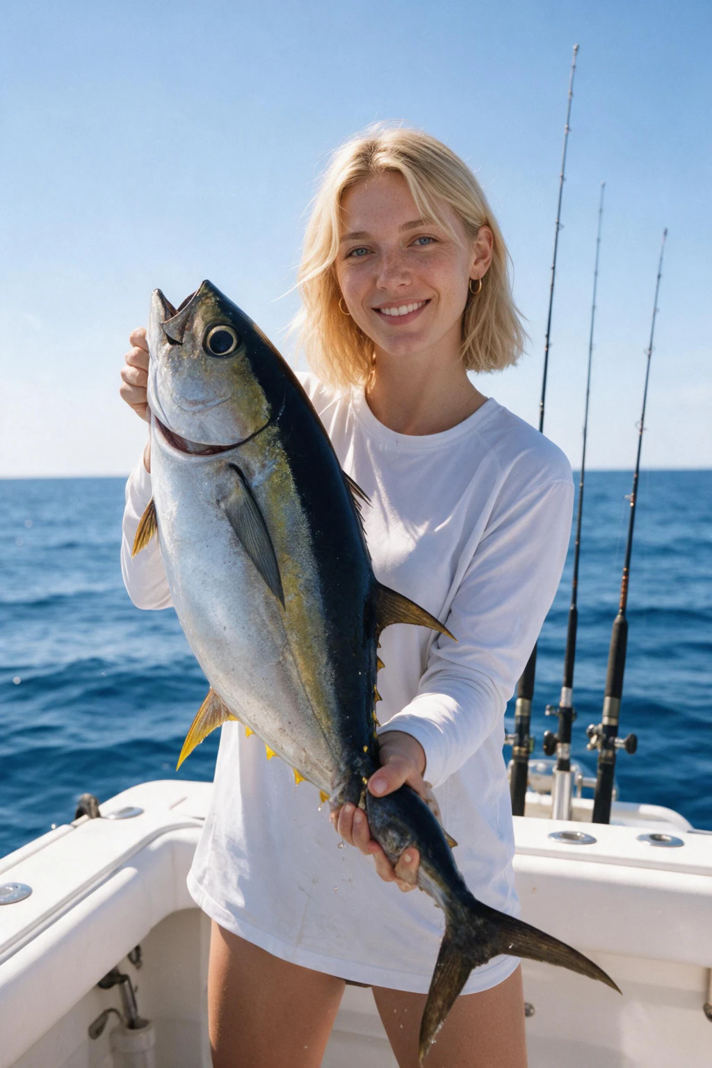 AI Skydiving Photo Generator: 10 Extreme Sports Looks From One Selfie: deep sea fishing example, generated from one selfie | MakeAiPhotos
