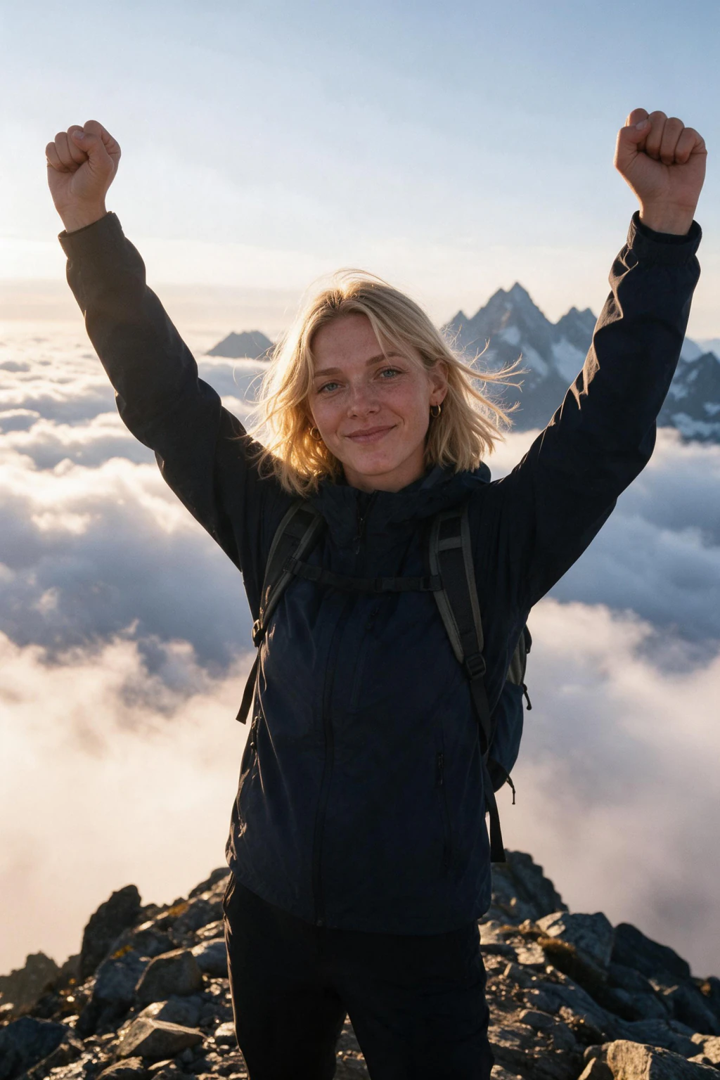 AI Skydiving Photo Generator: 10 Extreme Sports Looks From One Selfie: mountain summit example, generated from one selfie | MakeAiPhotos