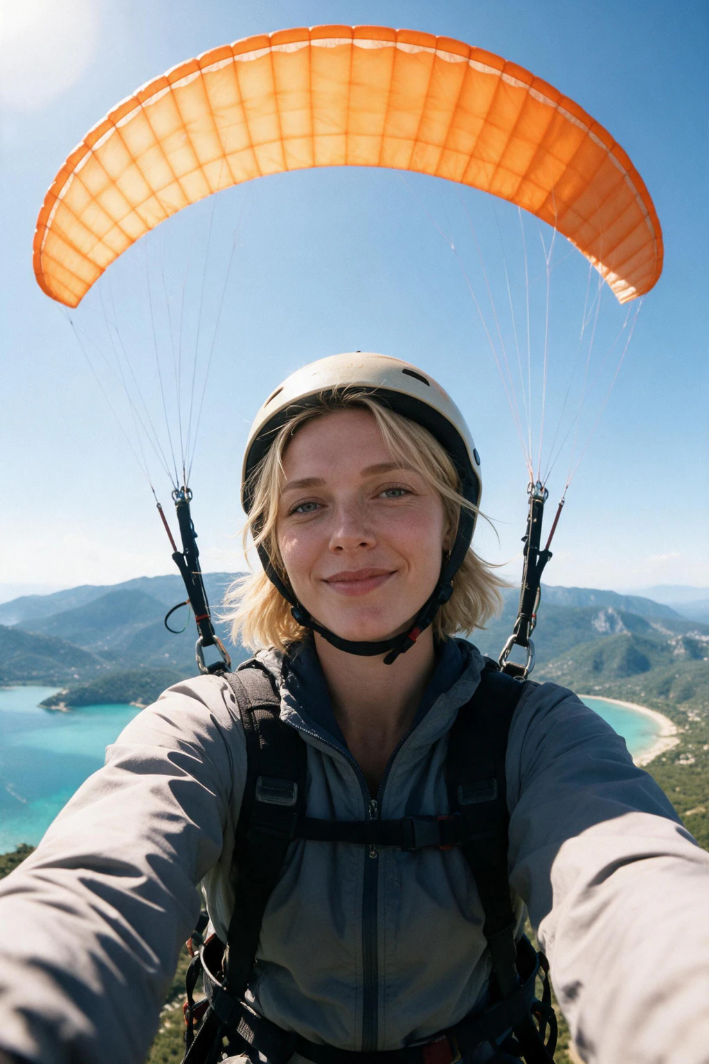 AI Skydiving Photo Generator: 10 Extreme Sports Looks From One Selfie: paragliding example, generated from one selfie | MakeAiPhotos