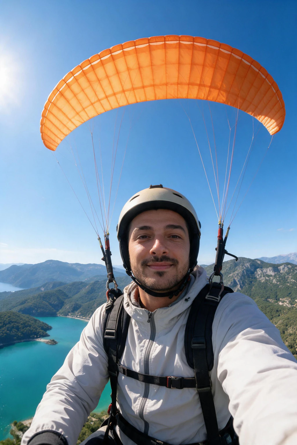AI Skydiving Photo Generator: 10 Extreme Sports Looks From One Selfie: paragliding example, generated from one selfie | MakeAiPhotos