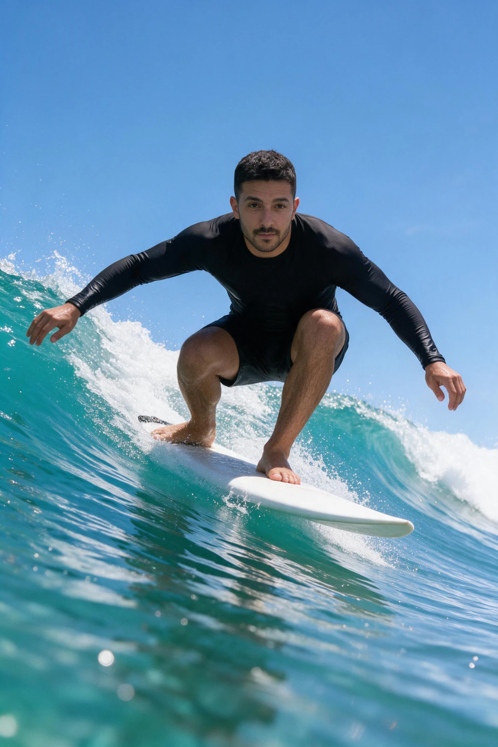AI Skydiving Photo Generator: 10 Extreme Sports Looks From One Selfie: surfing big wave example, generated from one selfie | MakeAiPhotos