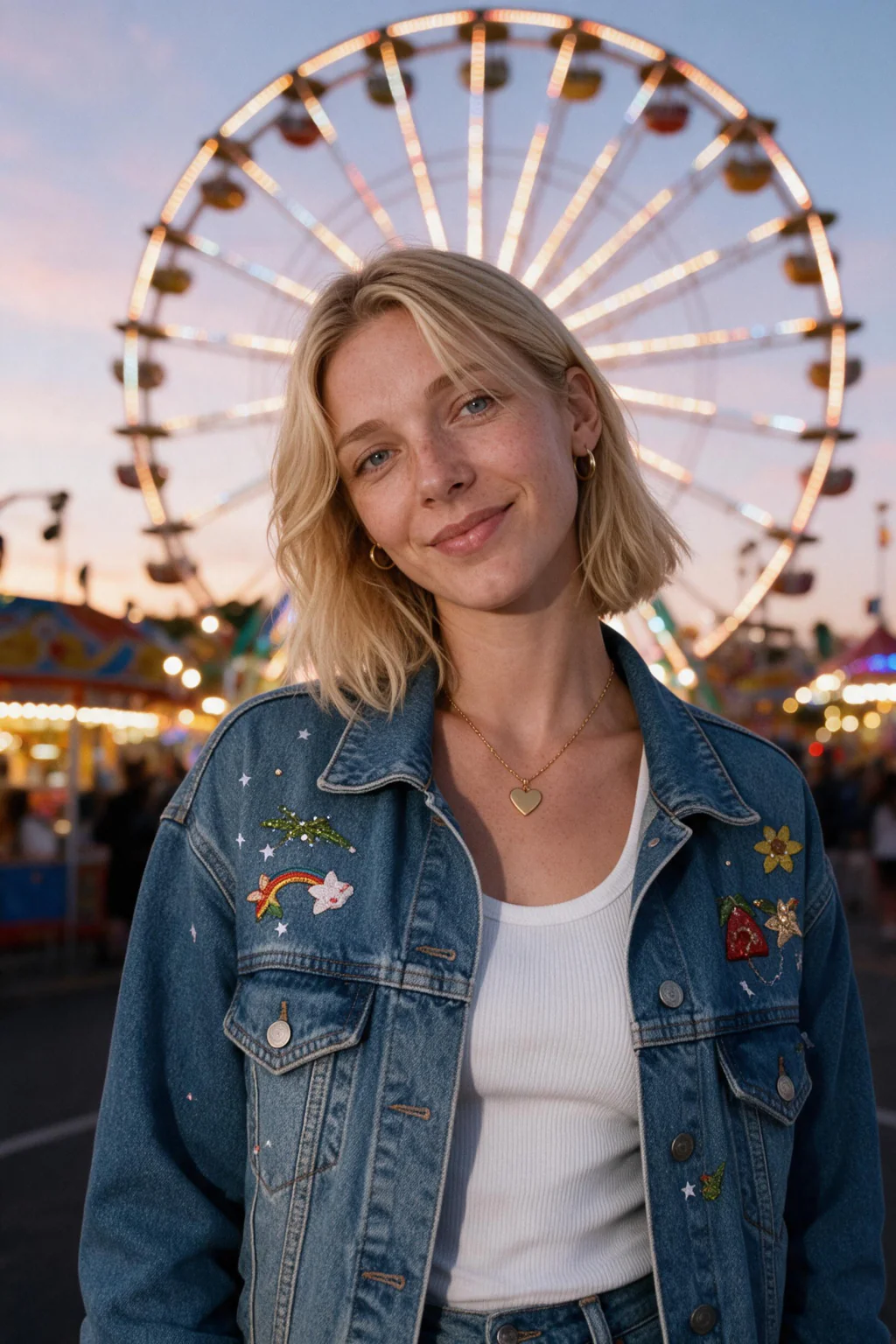 AI Festival Photos That Look Like You Were There: ferris wheel example, generated from one selfie | MakeAiPhotos
