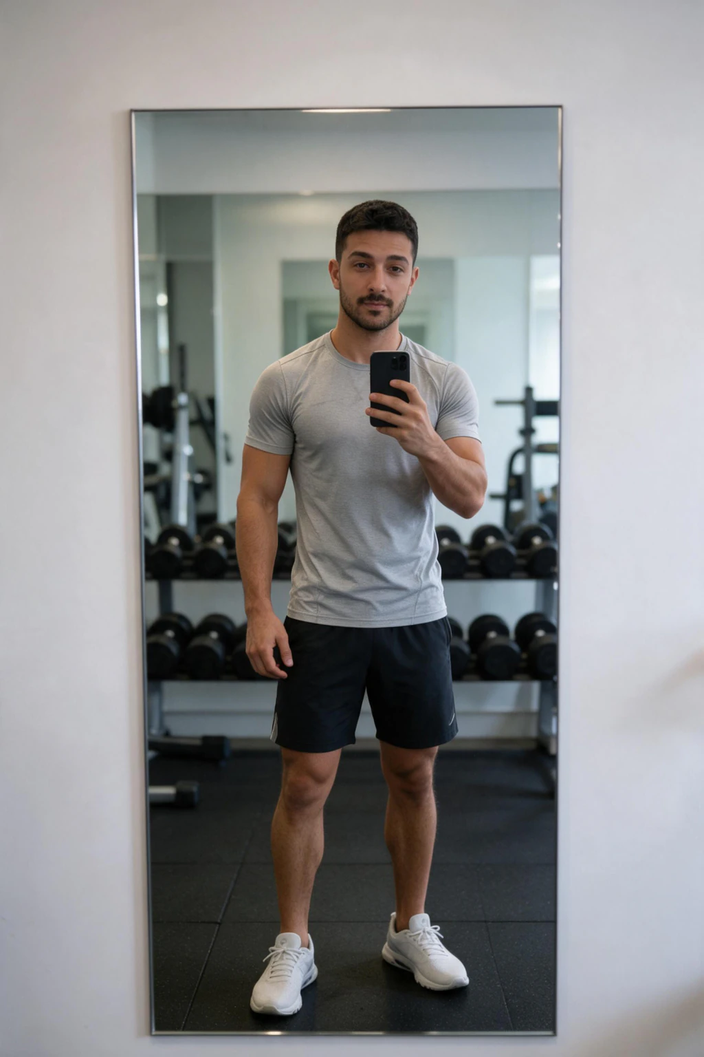 AI Gym and Fitness Photos That Look Like a Real Session: mirror pump example, generated from one selfie | MakeAiPhotos