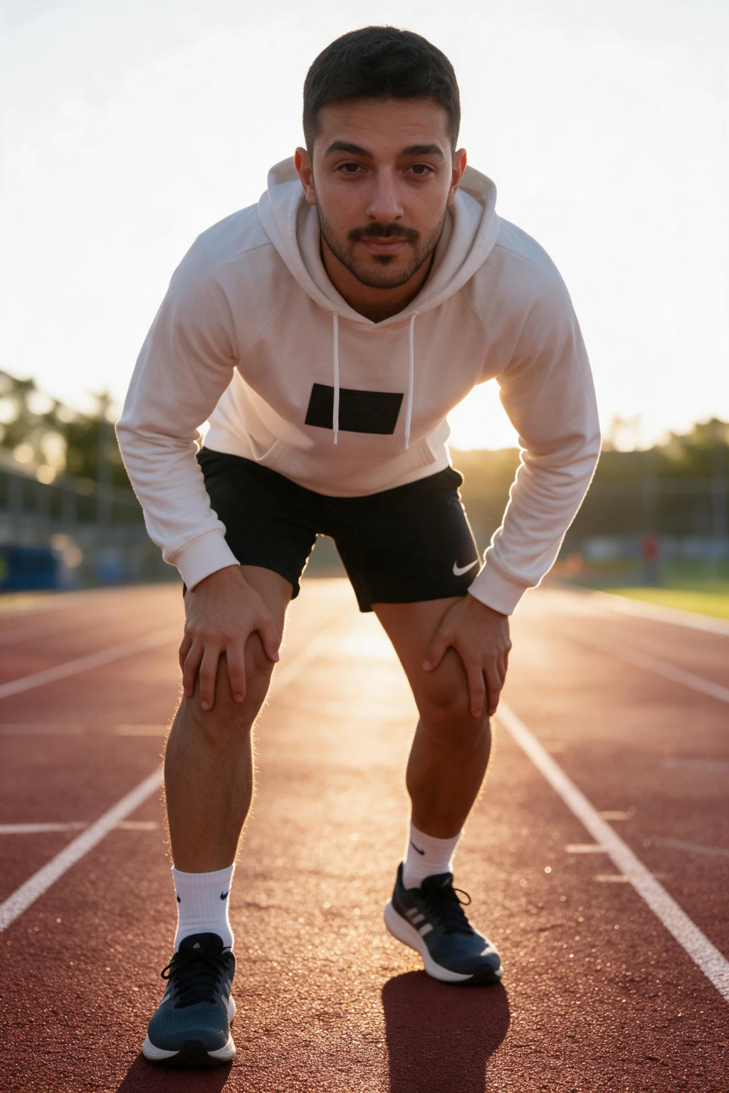 AI Gym and Fitness Photos That Look Like a Real Session: running track example, generated from one selfie | MakeAiPhotos