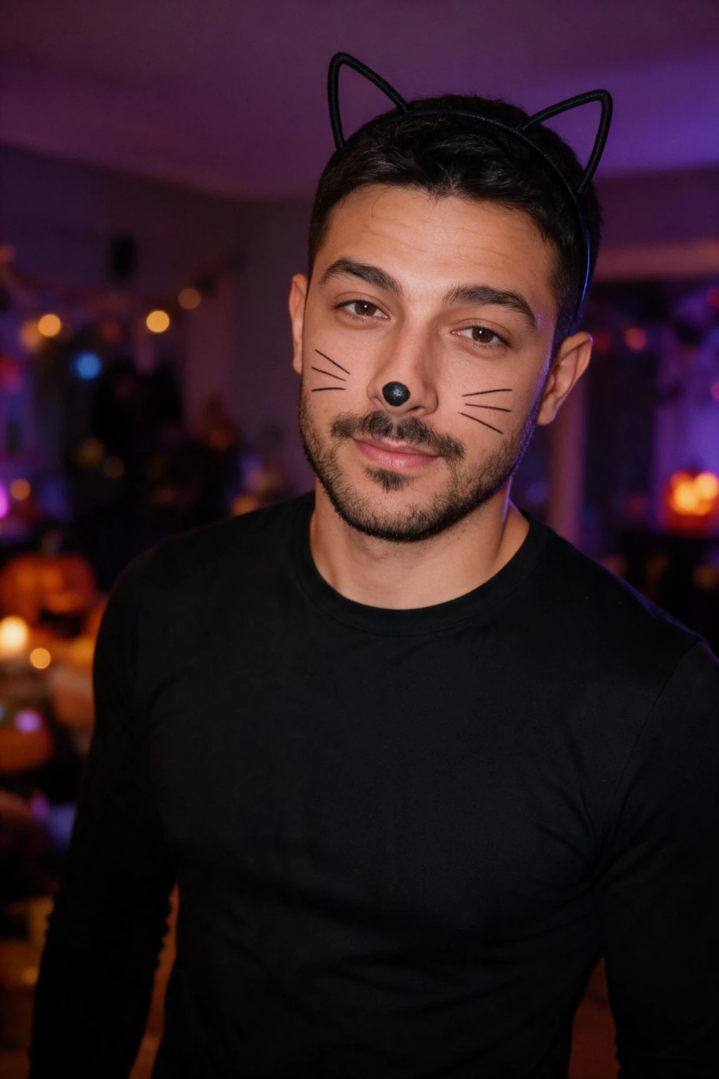 AI Halloween Costume Generator: Put Yourself in a Costume From One Selfie: black cat example, generated from one selfie | MakeAiPhotos