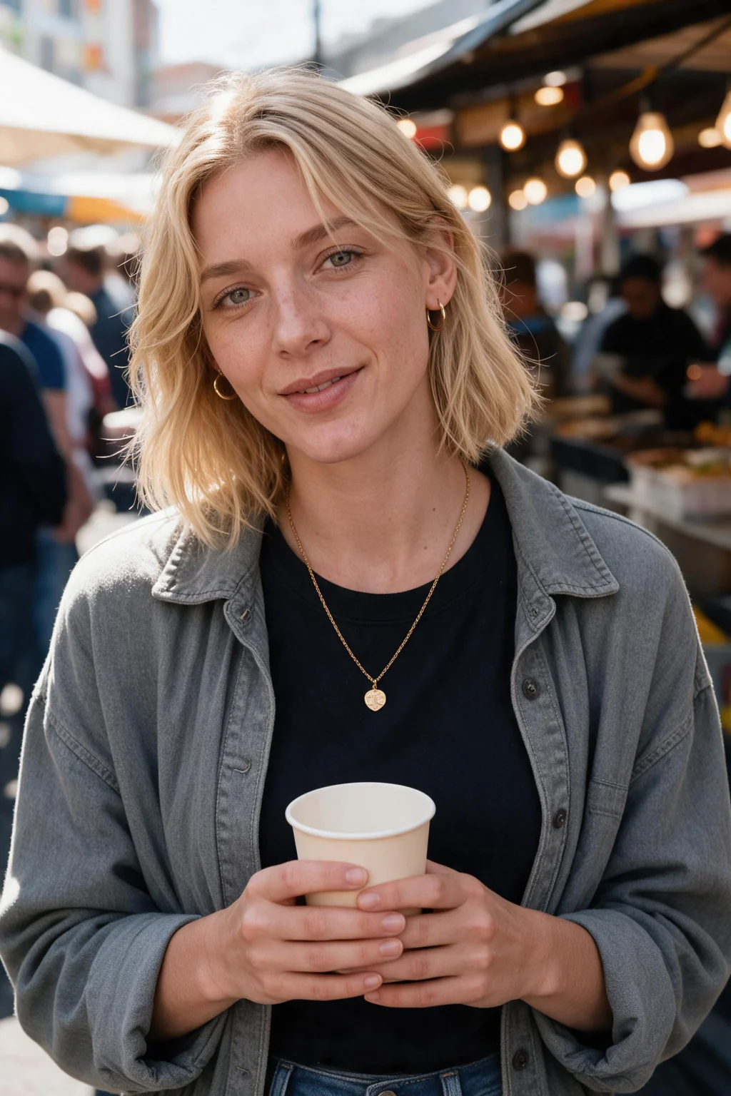 AI Hinge Photos, One For Every Slot: weekend market example, generated from one selfie | MakeAiPhotos