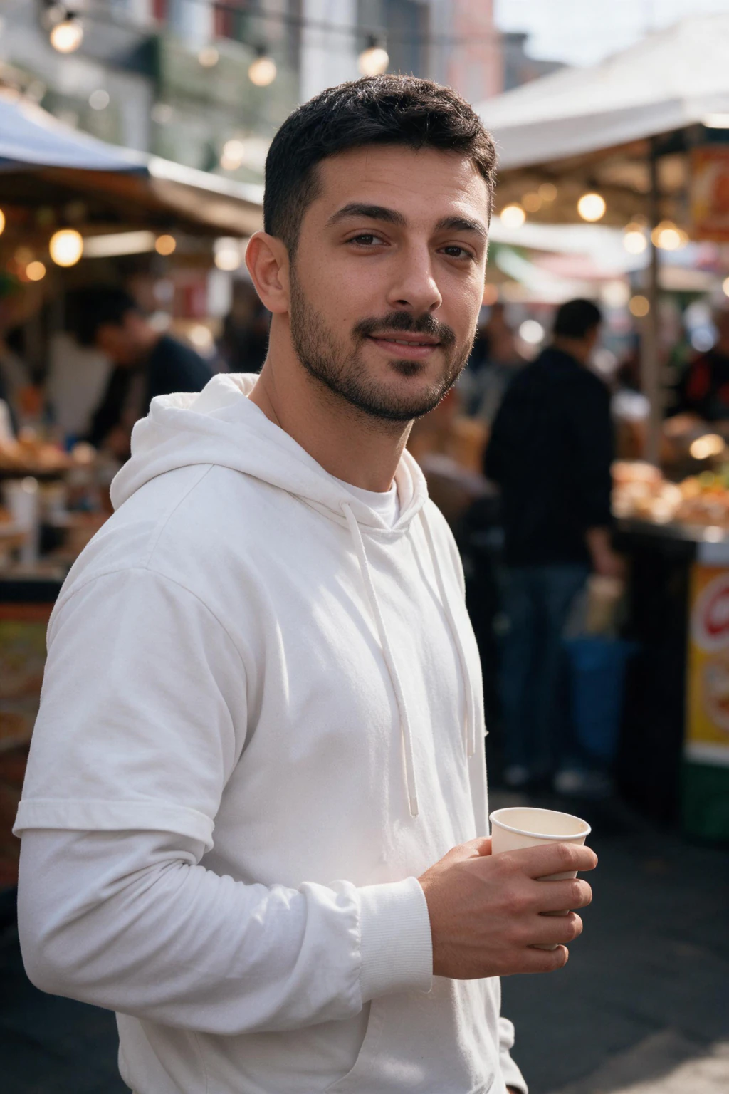 AI Hinge Photos, One For Every Slot: weekend market example, generated from one selfie | MakeAiPhotos