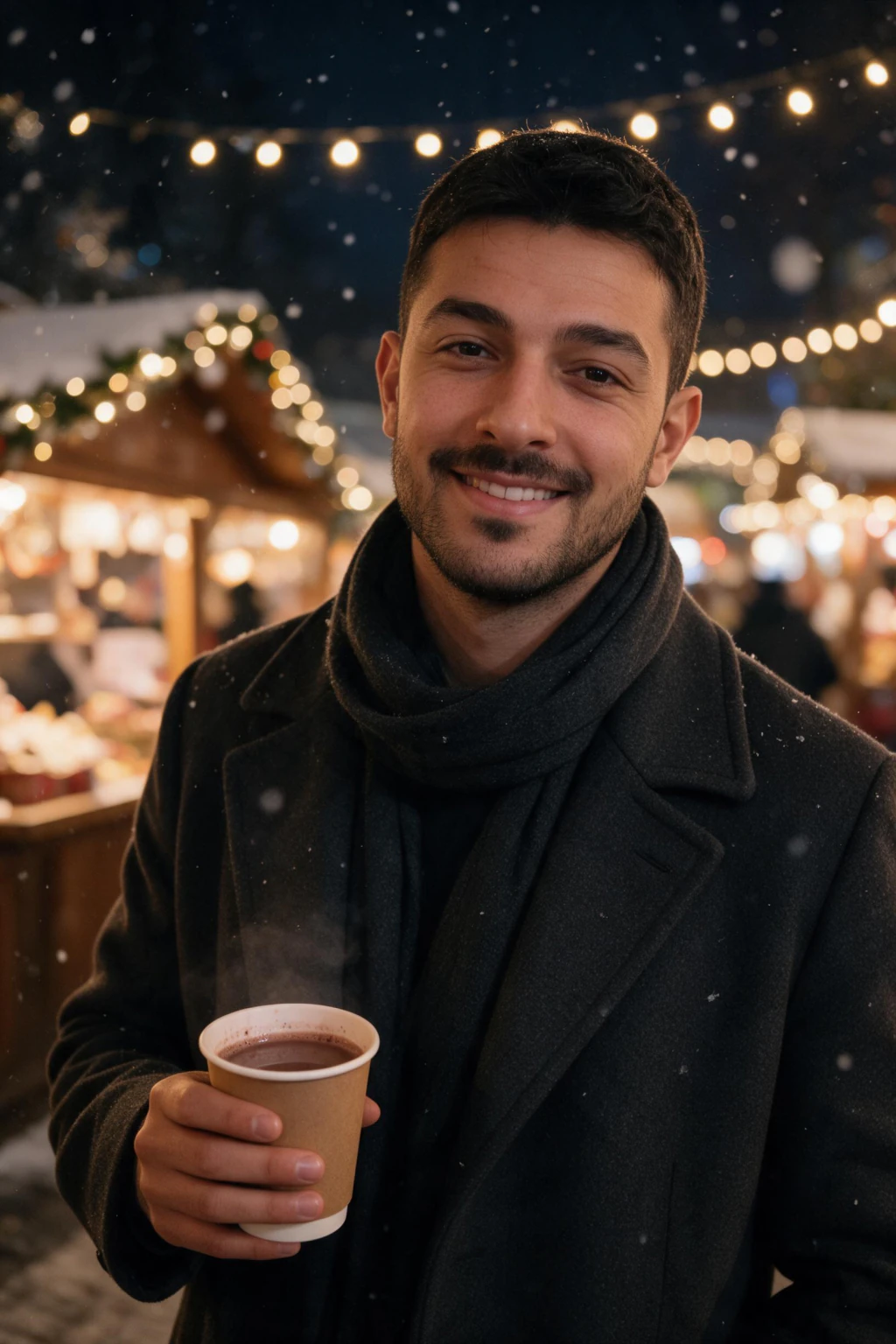 Christmas market lights: AI photo generated from the selfie on the left