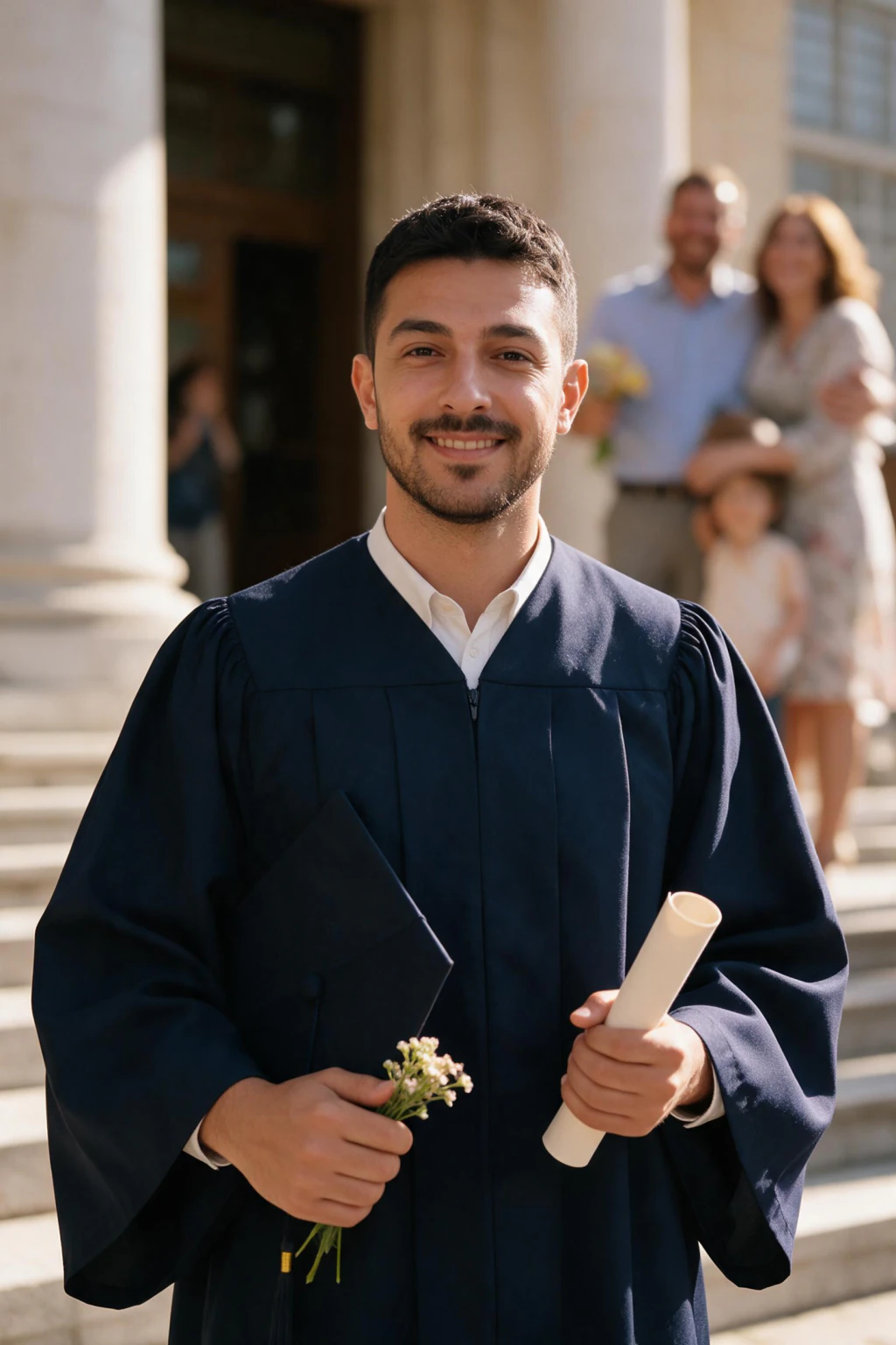 Graduation Photoshoot Ideas & Poses From Your Selfie: graduation diploma steps example, generated from one selfie | MakeAiPhotos
