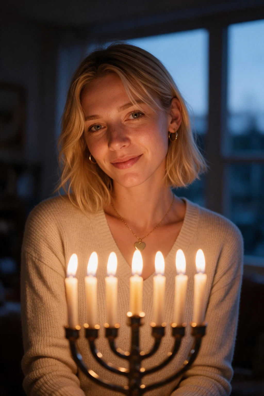 AI Christmas Photo Generator: 6 Holiday Looks From One Selfie: hanukkah example, generated from one selfie | MakeAiPhotos