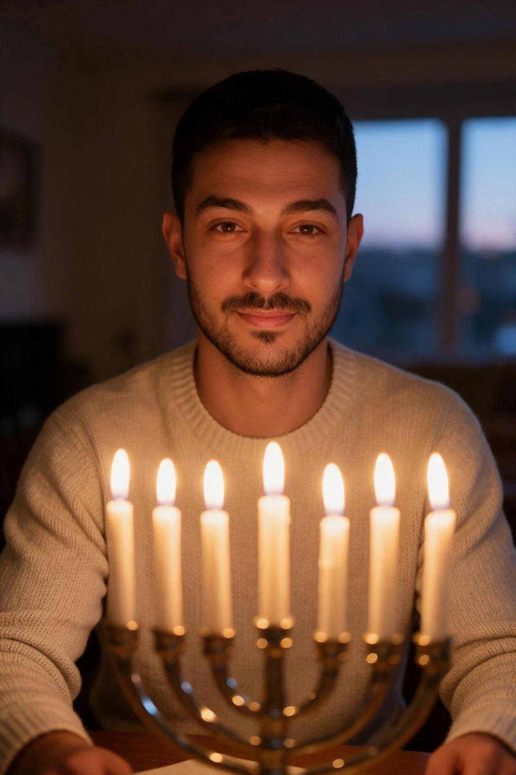 AI Christmas Photo Generator: 6 Holiday Looks From One Selfie: hanukkah example, generated from one selfie | MakeAiPhotos
