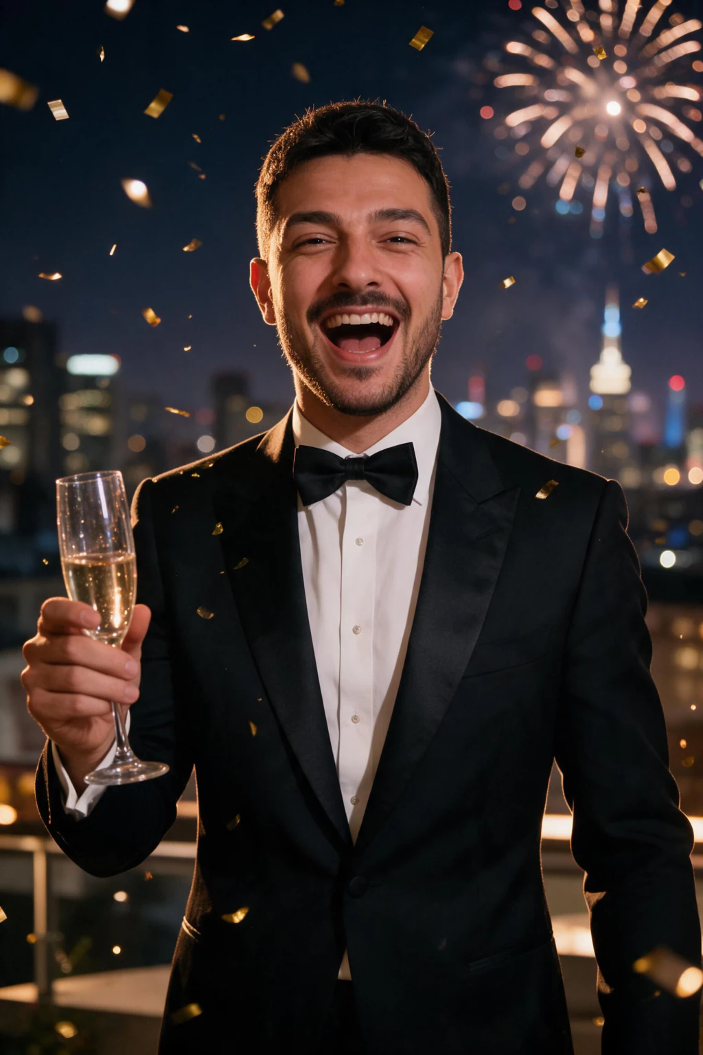 AI Christmas Photo Generator: 6 Holiday Looks From One Selfie: new year eve example, generated from one selfie | MakeAiPhotos