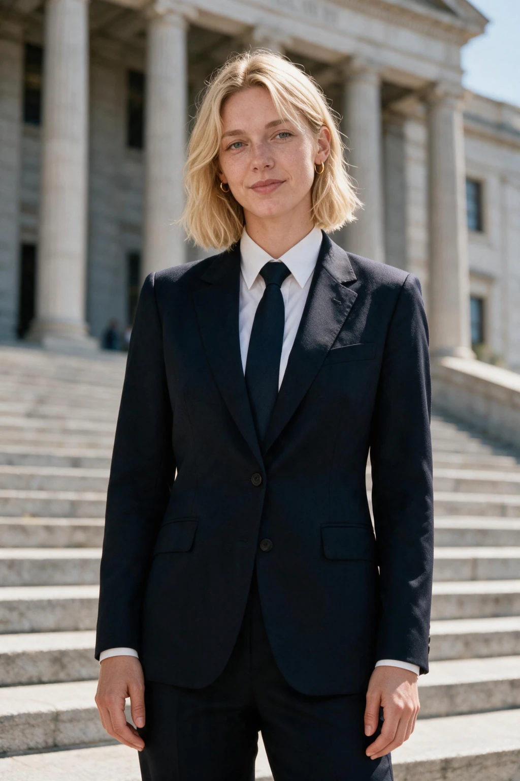 AI Lawyer Headshot Generator for Attorneys, Firm Bios, and LinkedIn: courthouse steps example, generated from one selfie | MakeAiPhotos