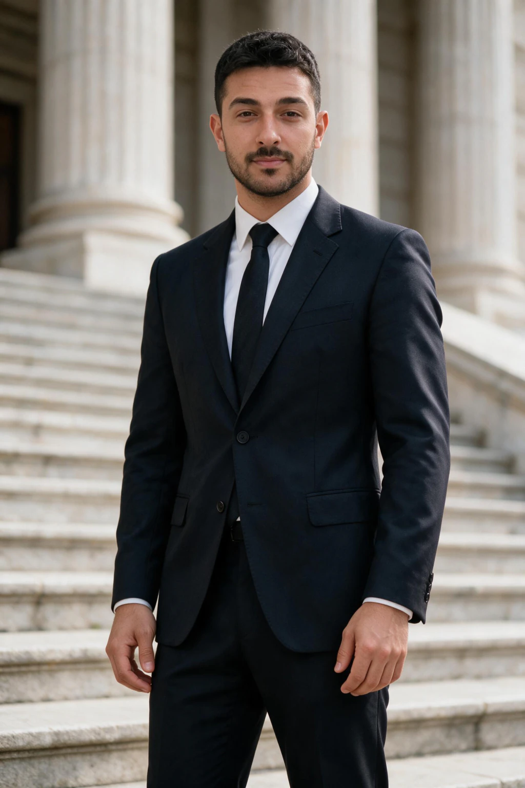 AI Lawyer Headshot Generator for Attorneys, Firm Bios, and LinkedIn: courthouse steps example, generated from one selfie | MakeAiPhotos