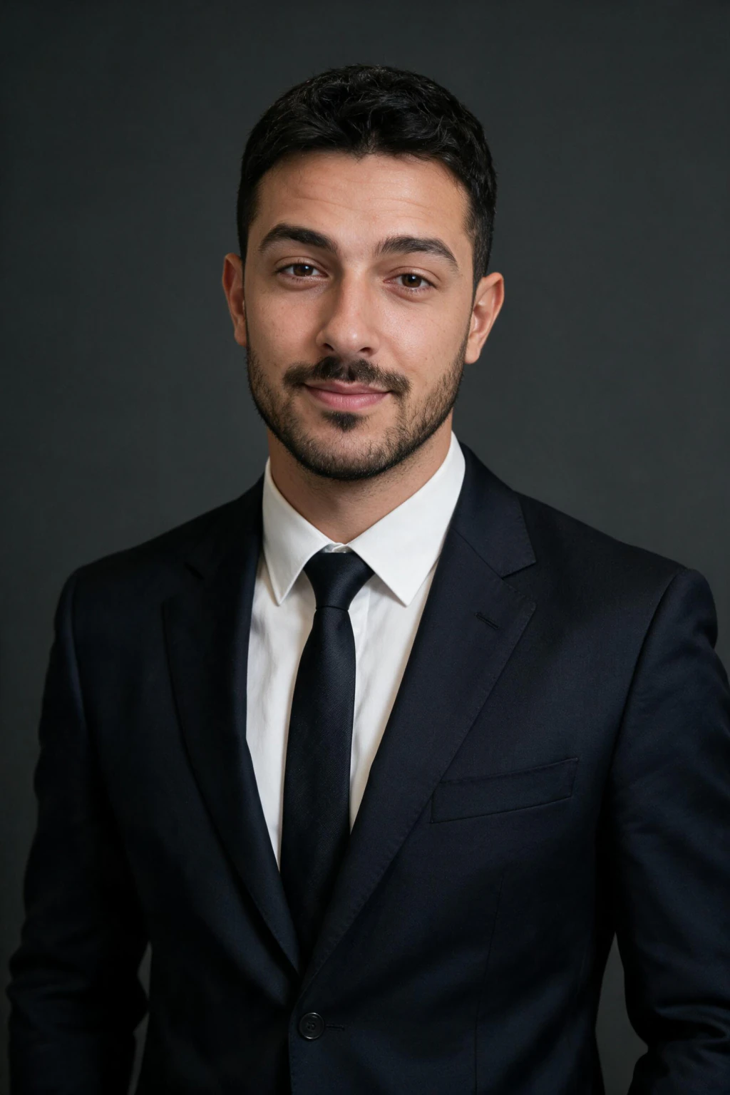 AI Executive Headshot Generator: exec dark studio example, generated from one selfie | MakeAiPhotos