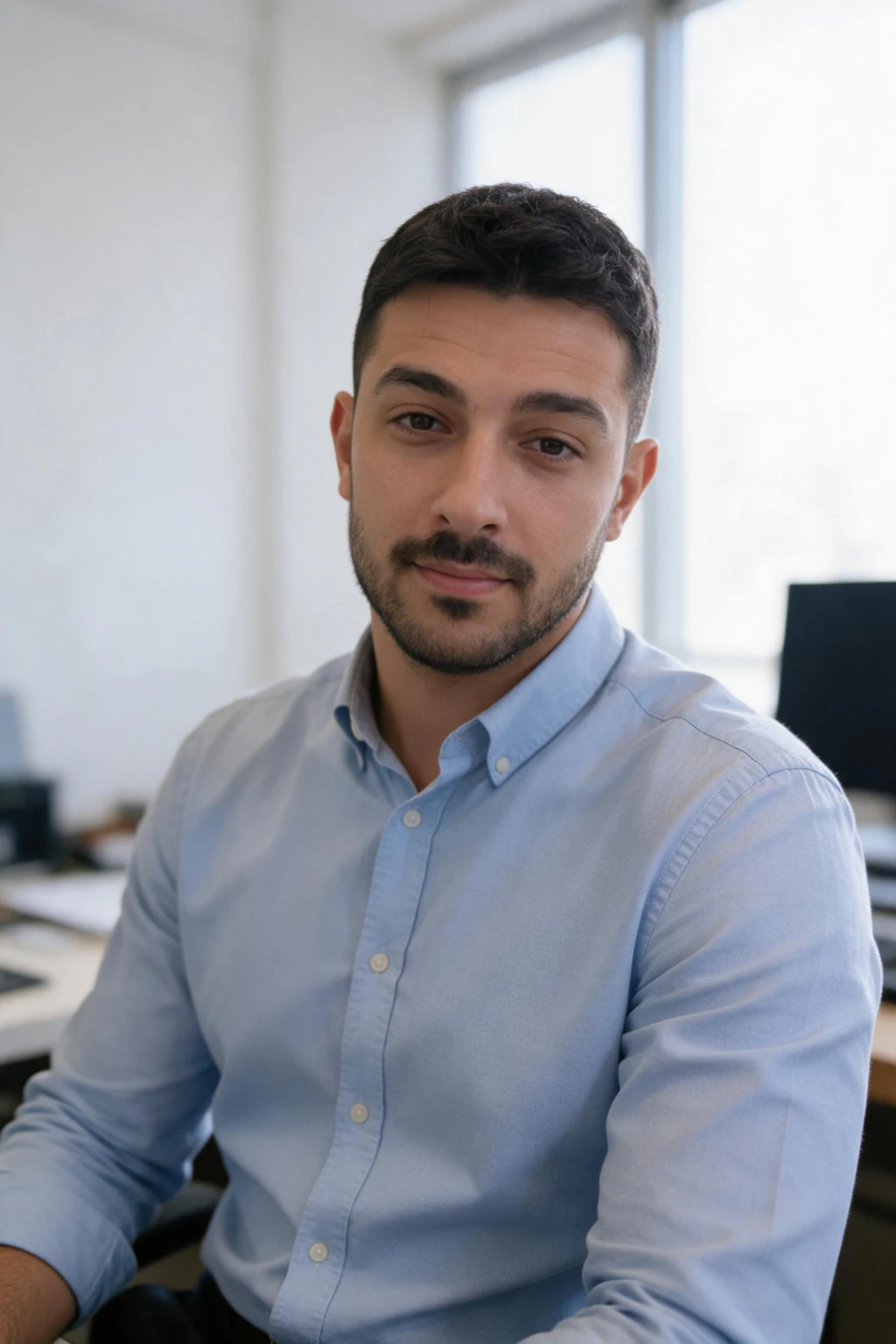 Recruiter Headshots: The Photo Candidates Check Before They Reply: home office window headshot example, generated from one selfie | MakeAiPhotos