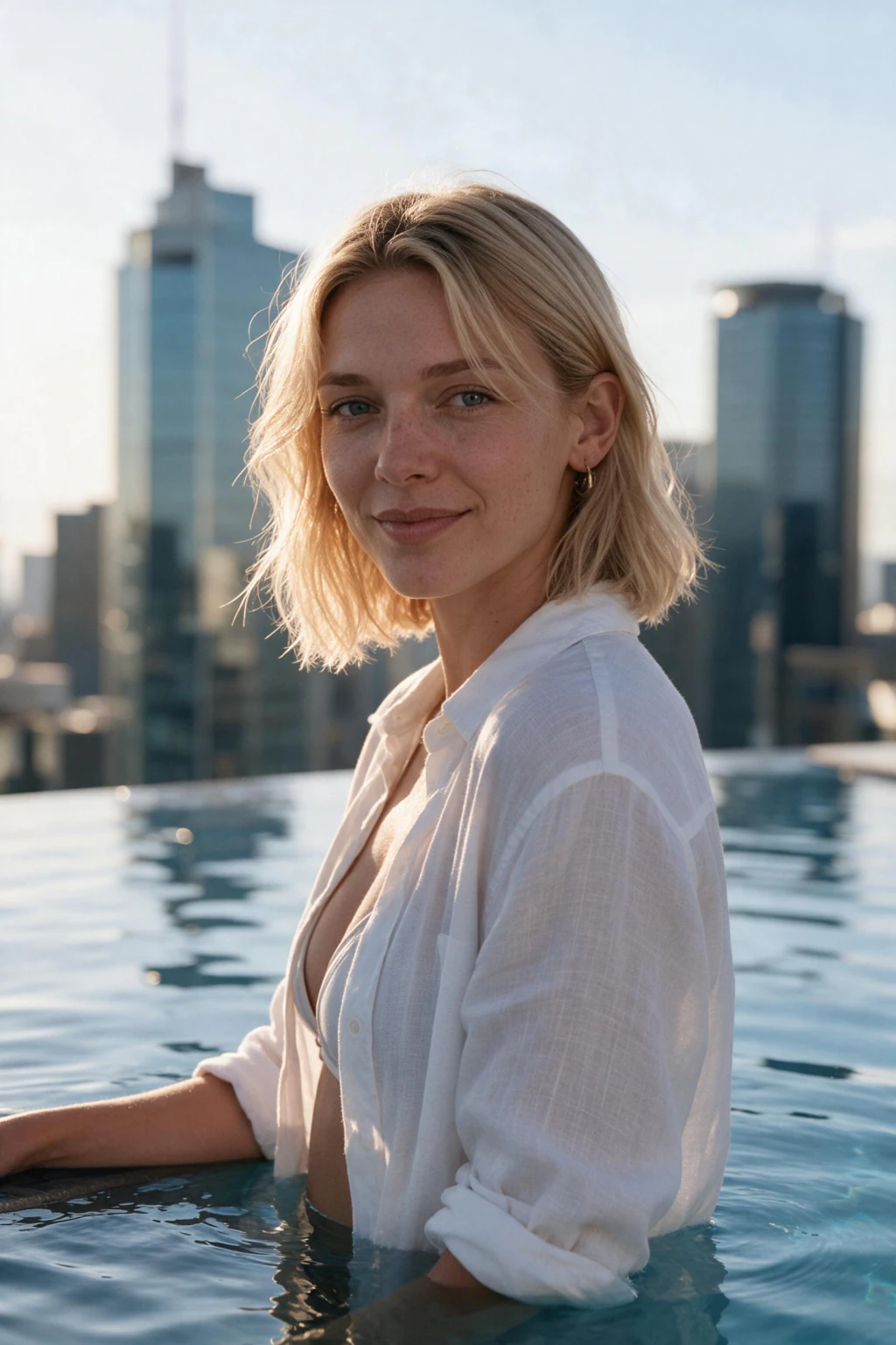 AI Private Jet Photos: Plus Supercar, Yacht, and Estate Looks: rooftop infinity pool example, generated from one selfie | MakeAiPhotos