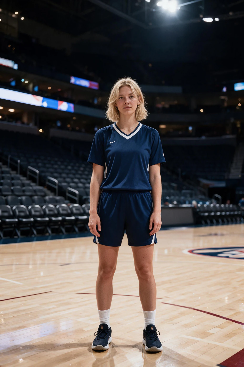 AI NBA Courtside Photos From One Selfie: halftime court example, generated from one selfie | MakeAiPhotos