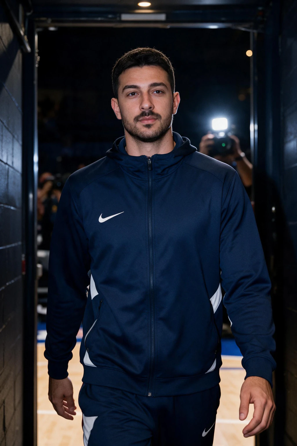Tunnel walkout: AI photo generated from the selfie on the left