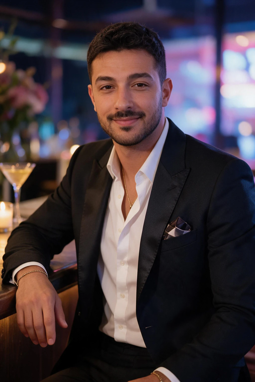 AI Nightlife Photos for Club, Rooftop, and VIP Looks: cocktail bar example, generated from one selfie | MakeAiPhotos