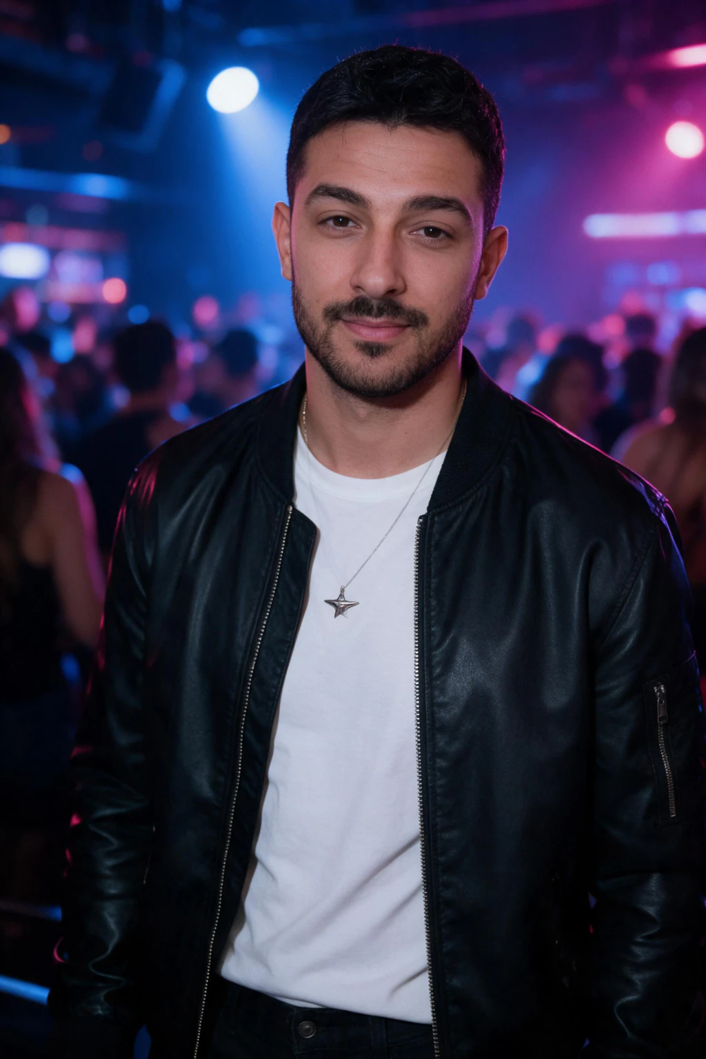AI Nightlife Photos for Club, Rooftop, and VIP Looks: neon nightclub example, generated from one selfie | MakeAiPhotos