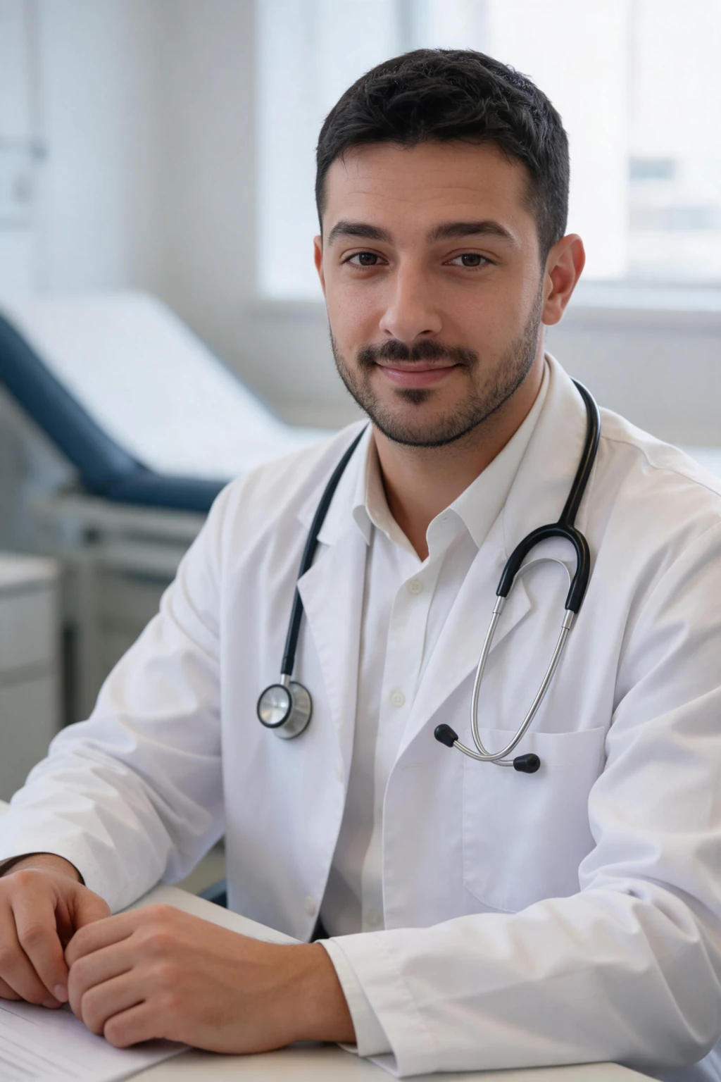 Doctor Headshots Without Booking a Studio Session: doctor consult room example, generated from one selfie | MakeAiPhotos