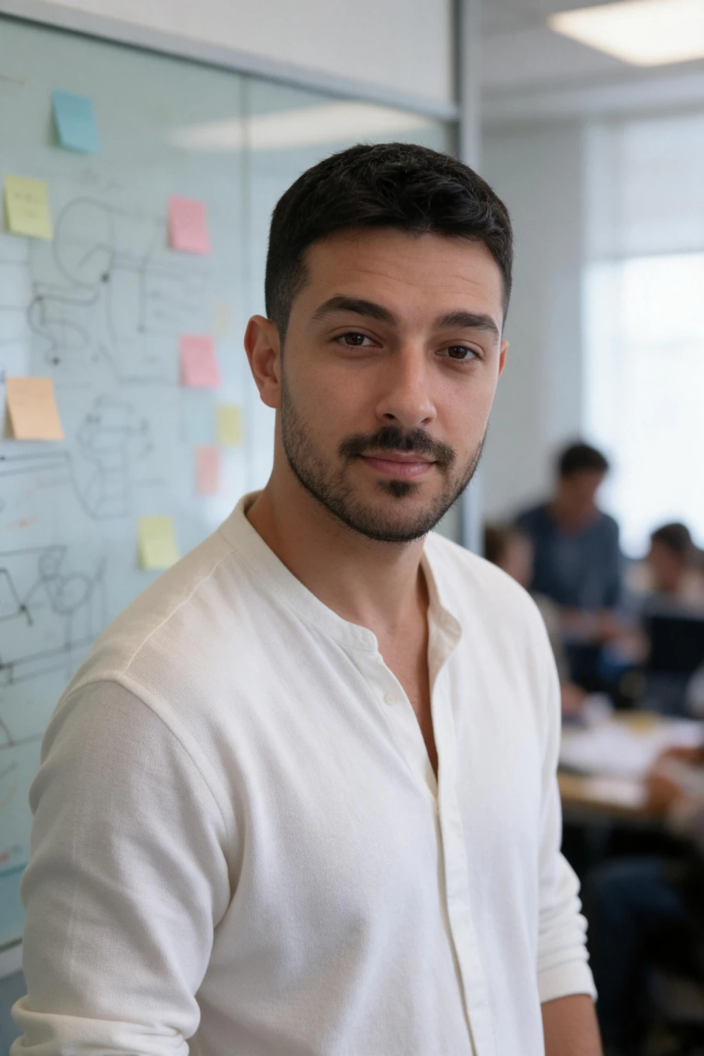 Founder Headshots: Press-Ready Portraits From Your Selfies: founder whiteboard team example, generated from one selfie | MakeAiPhotos