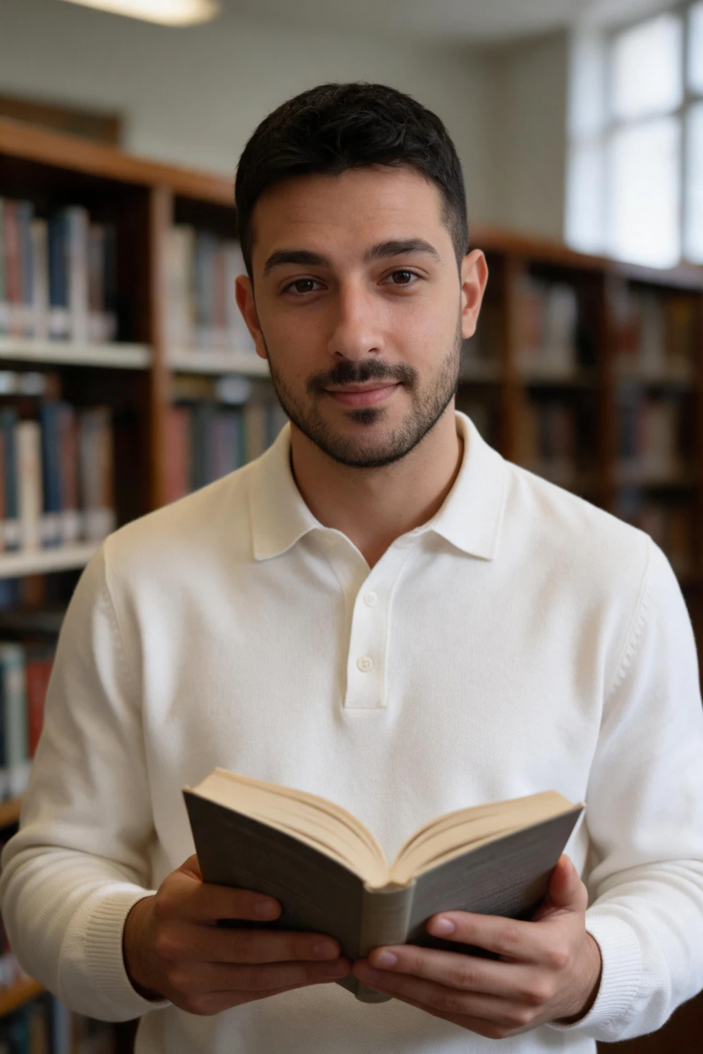 Teacher Headshots From Your Selfies, Ready Before First Bell: teacher library books example, generated from one selfie | MakeAiPhotos