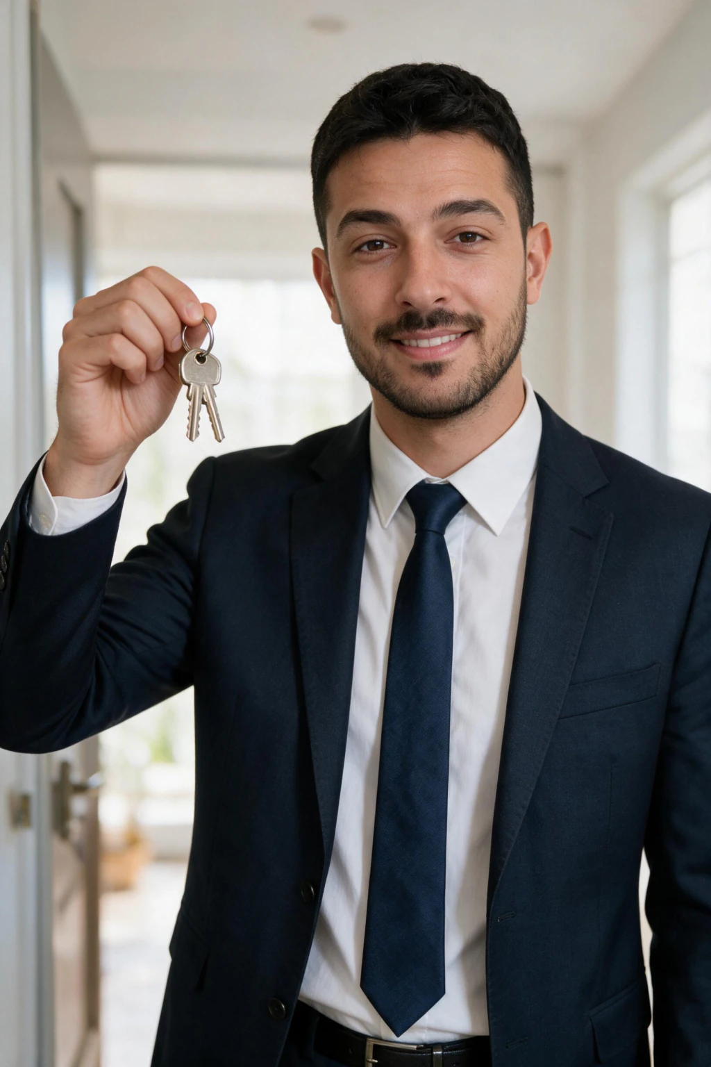 AI Real Estate Headshot Generator: closing day keys example, generated from one selfie | MakeAiPhotos