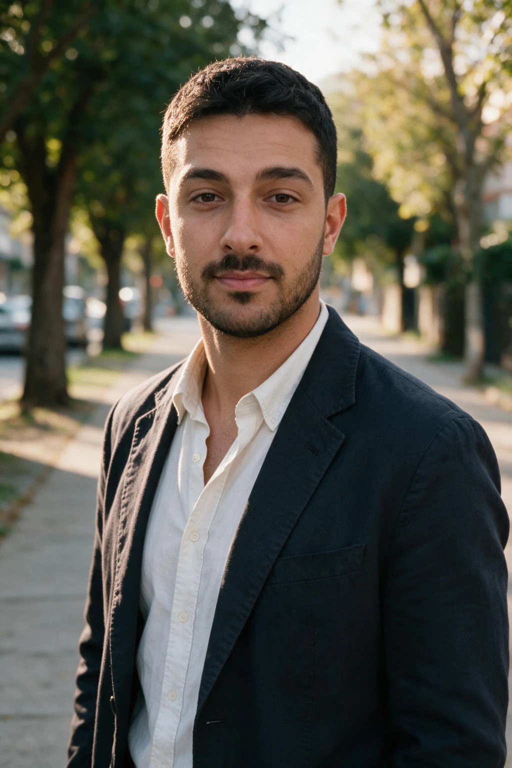 AI Real Estate Headshot Generator: neighborhood outdoor example, generated from one selfie | MakeAiPhotos