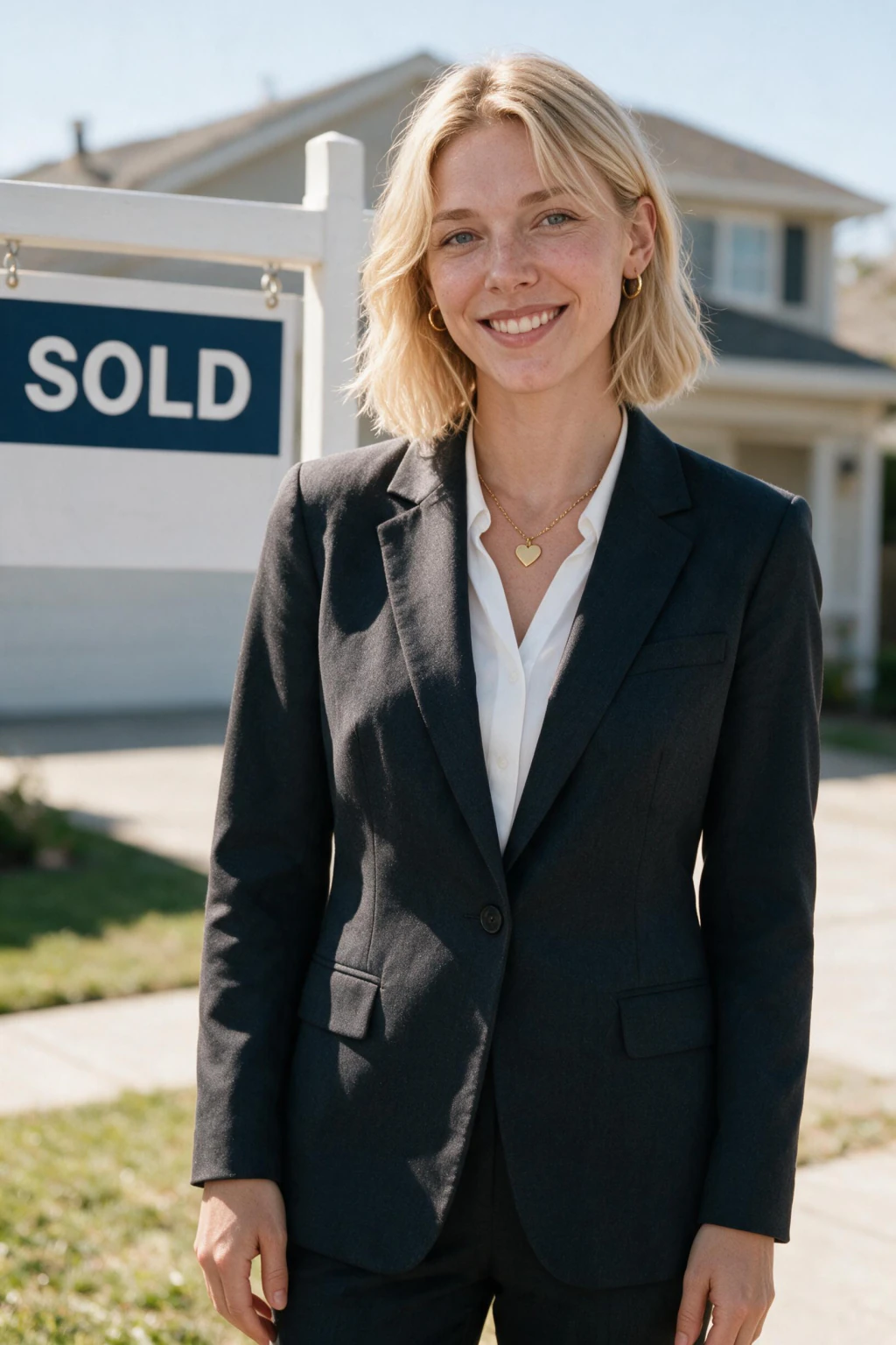 AI Real Estate Headshot Generator: sold sign yard example, generated from one selfie | MakeAiPhotos