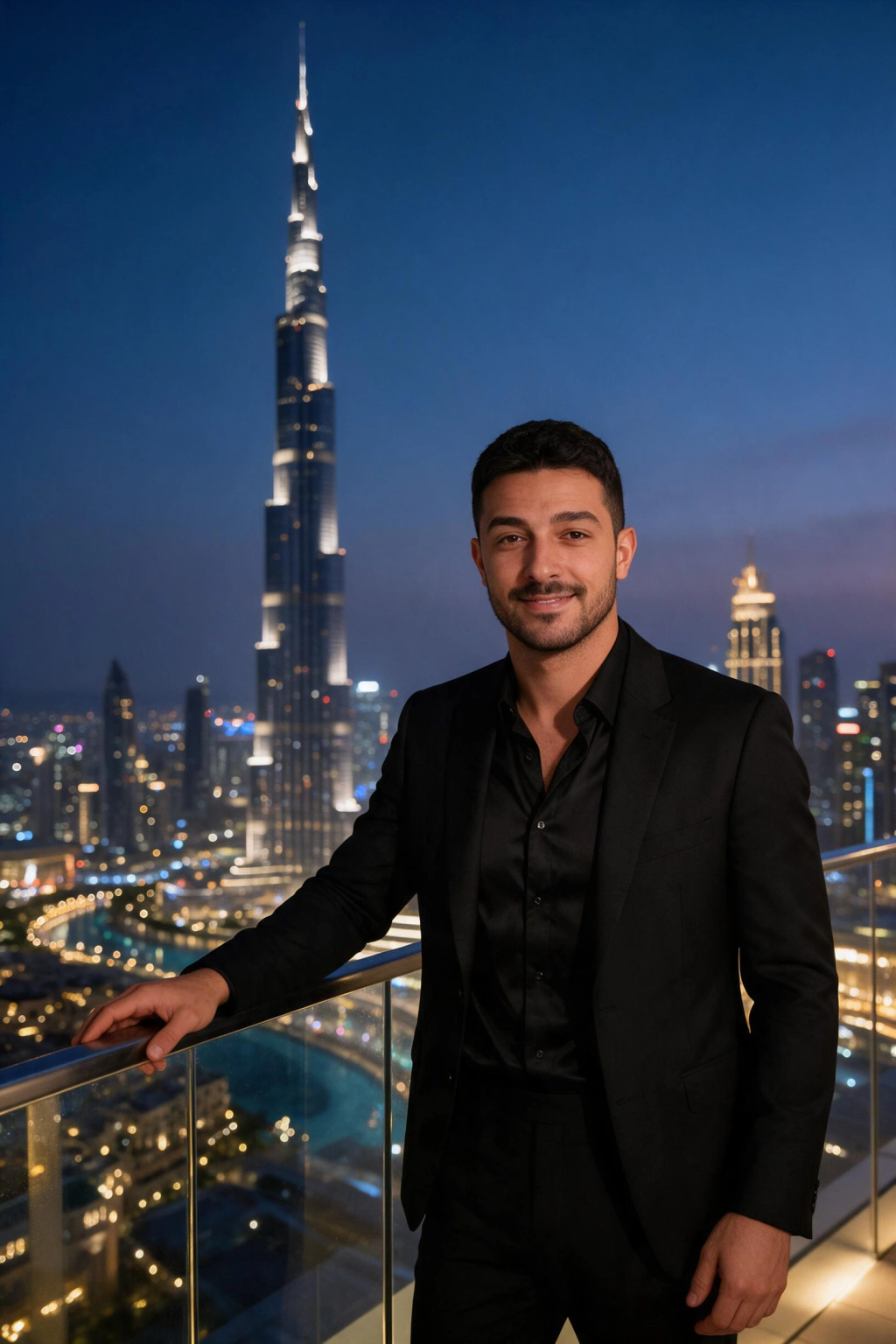 AI Travel Photos of Yourself, No Plane Ticket Needed: dubai skyline example, generated from one selfie | MakeAiPhotos