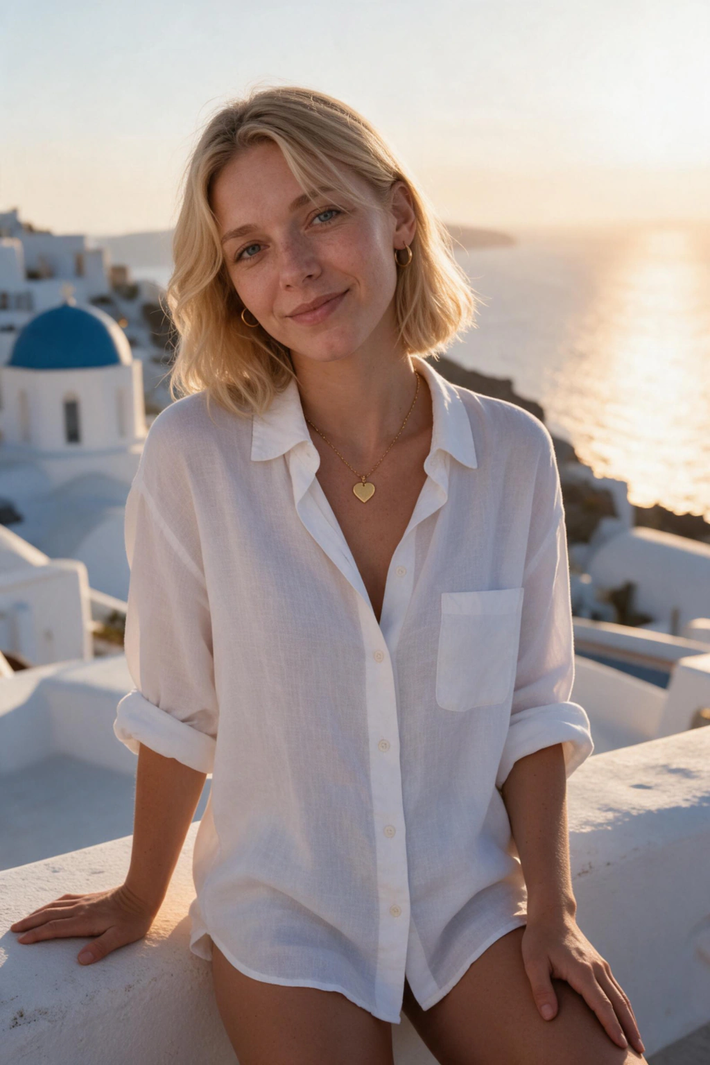AI Travel Photos of Yourself, No Plane Ticket Needed: santorini example, generated from one selfie | MakeAiPhotos