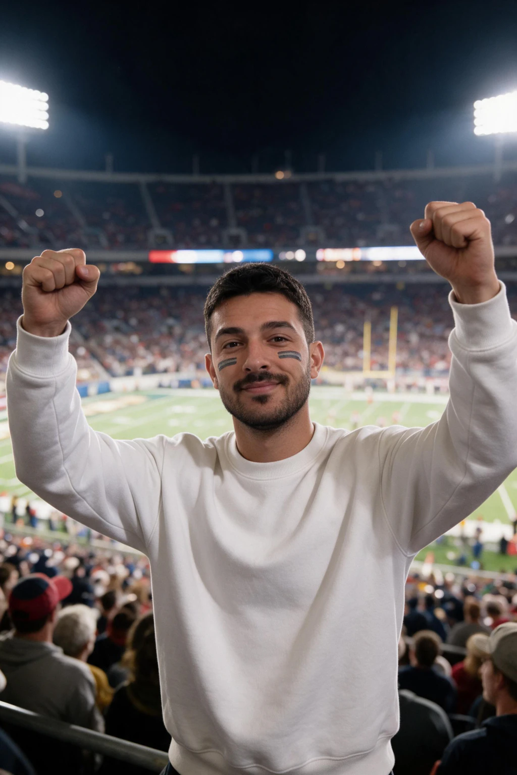 College game day student section: AI photo generated from the selfie on the left