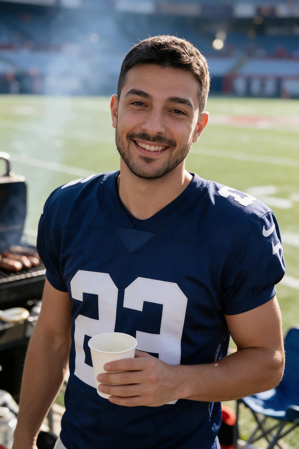 Tailgate party: AI photo generated from the selfie on the left
