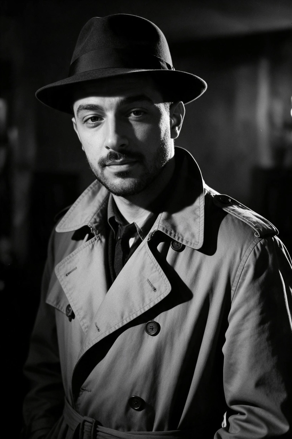 Film noir: AI photo generated from the selfie on the left