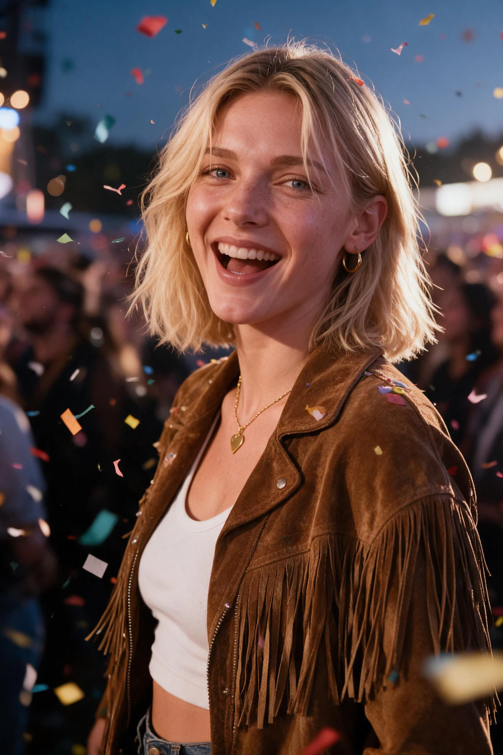 AI Coachella Photo Generator: Six Festival Looks From One Selfie: confetti drop example, generated from one selfie | MakeAiPhotos