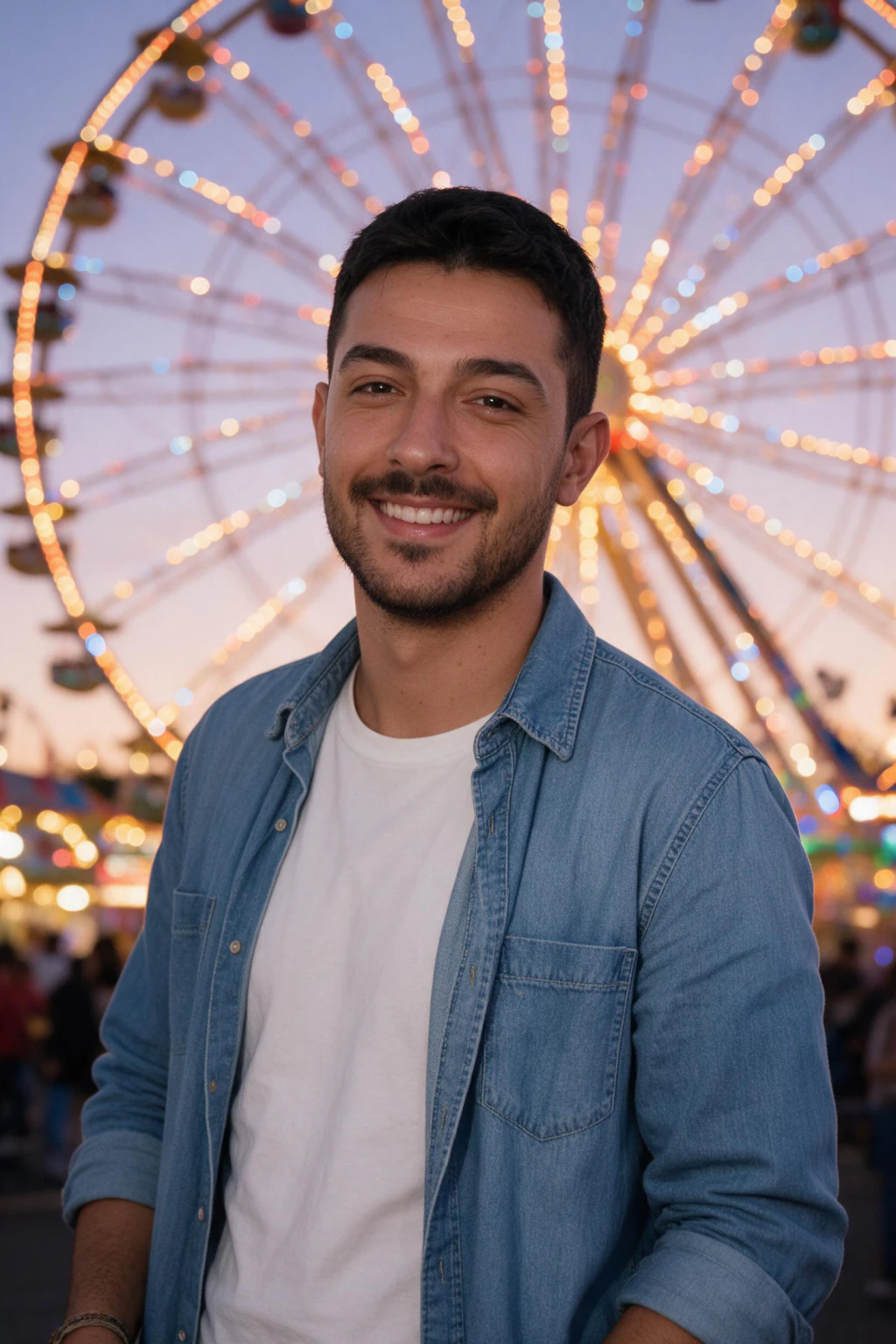 Ferris wheel sunset: AI photo generated from the selfie on the left
