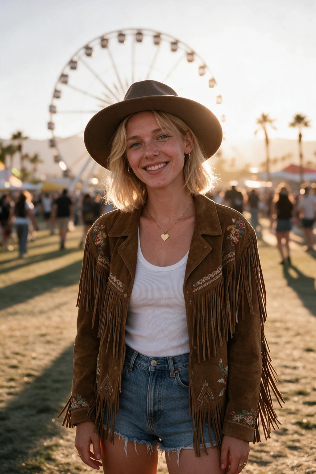AI Coachella Photo Generator: Six Festival Looks From One Selfie: golden desert example, generated from one selfie | MakeAiPhotos